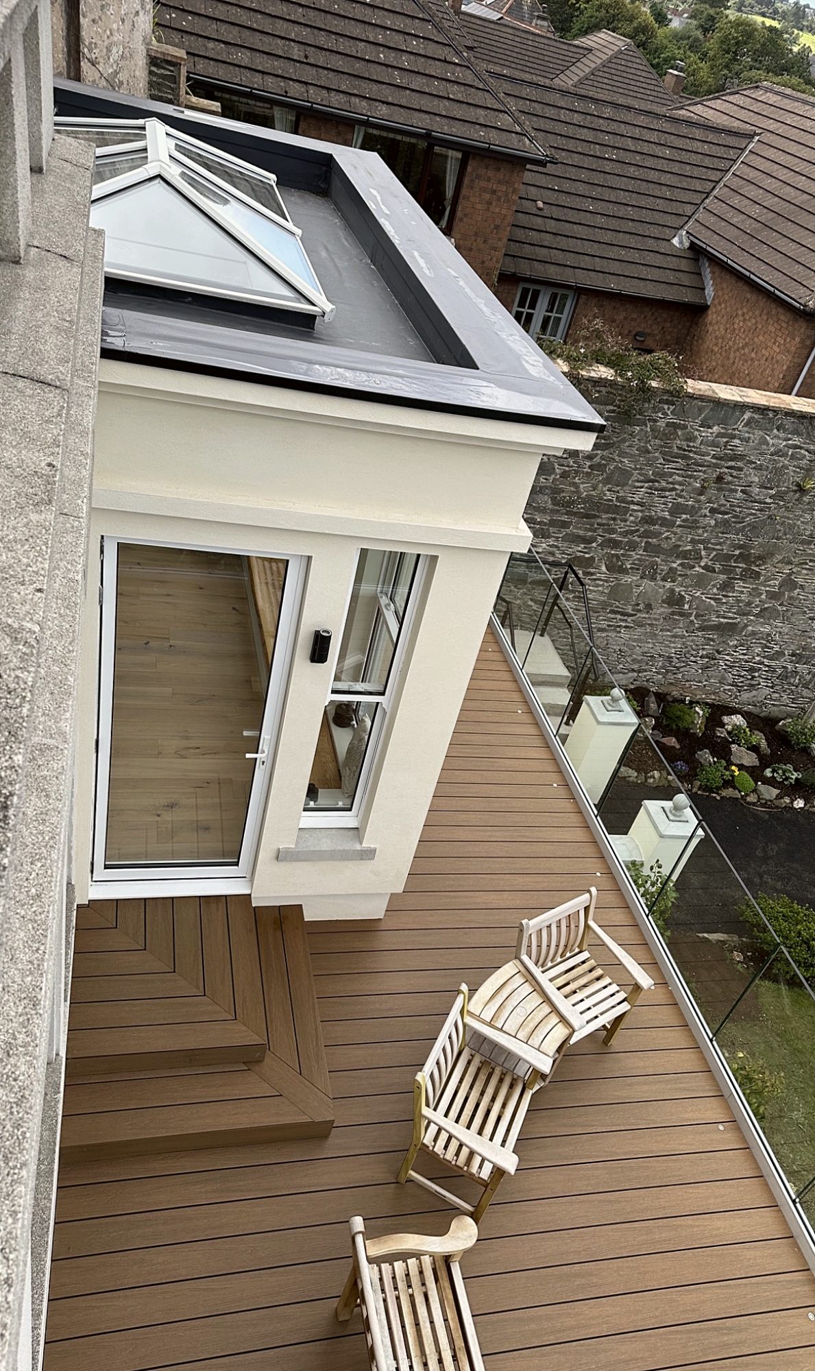 View from above of the extension roof lantern and the terrace deck