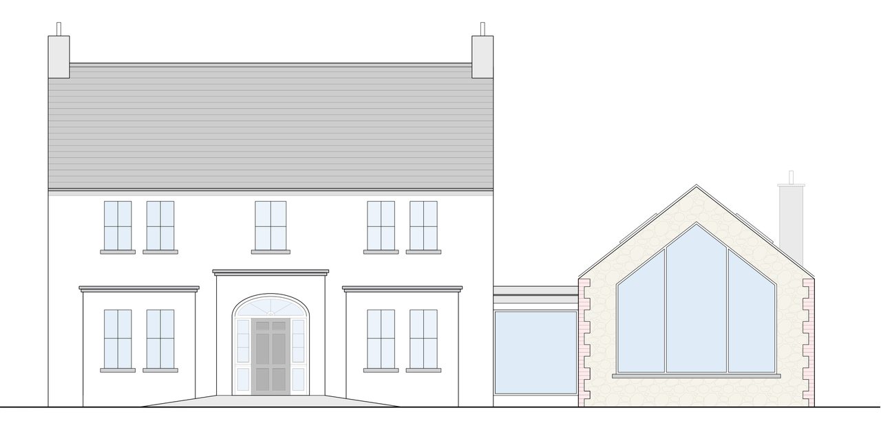 Front elevation drawing of a two-storey dwelling