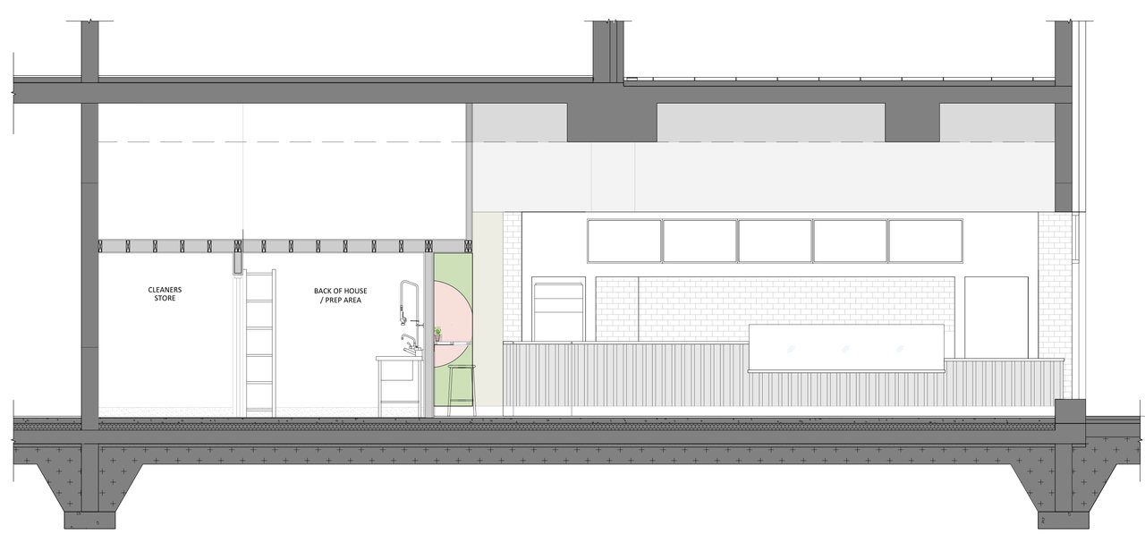 Section drawing through the restaurant